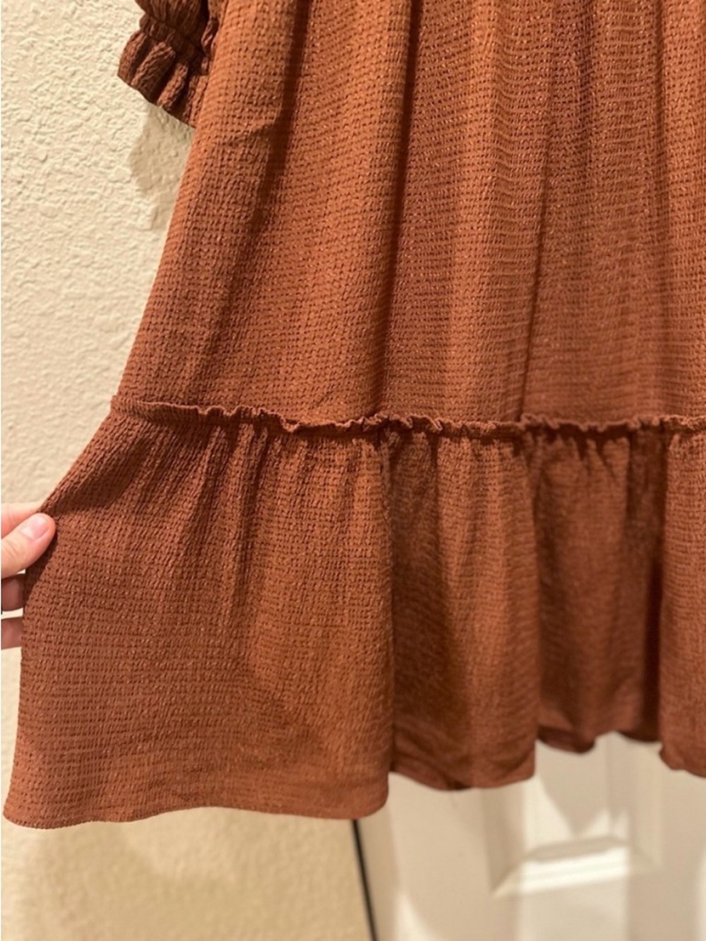 Sézane Paris Textured Rust Midi Dress – Size 38 – Elegant Wrap‑Style Silhouette - Picture 7 of 10